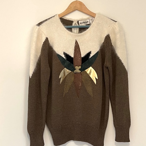 Vintage Lara Ferrante Sweater Rabbit Fur Leather Size Small - Picture 2 of 14